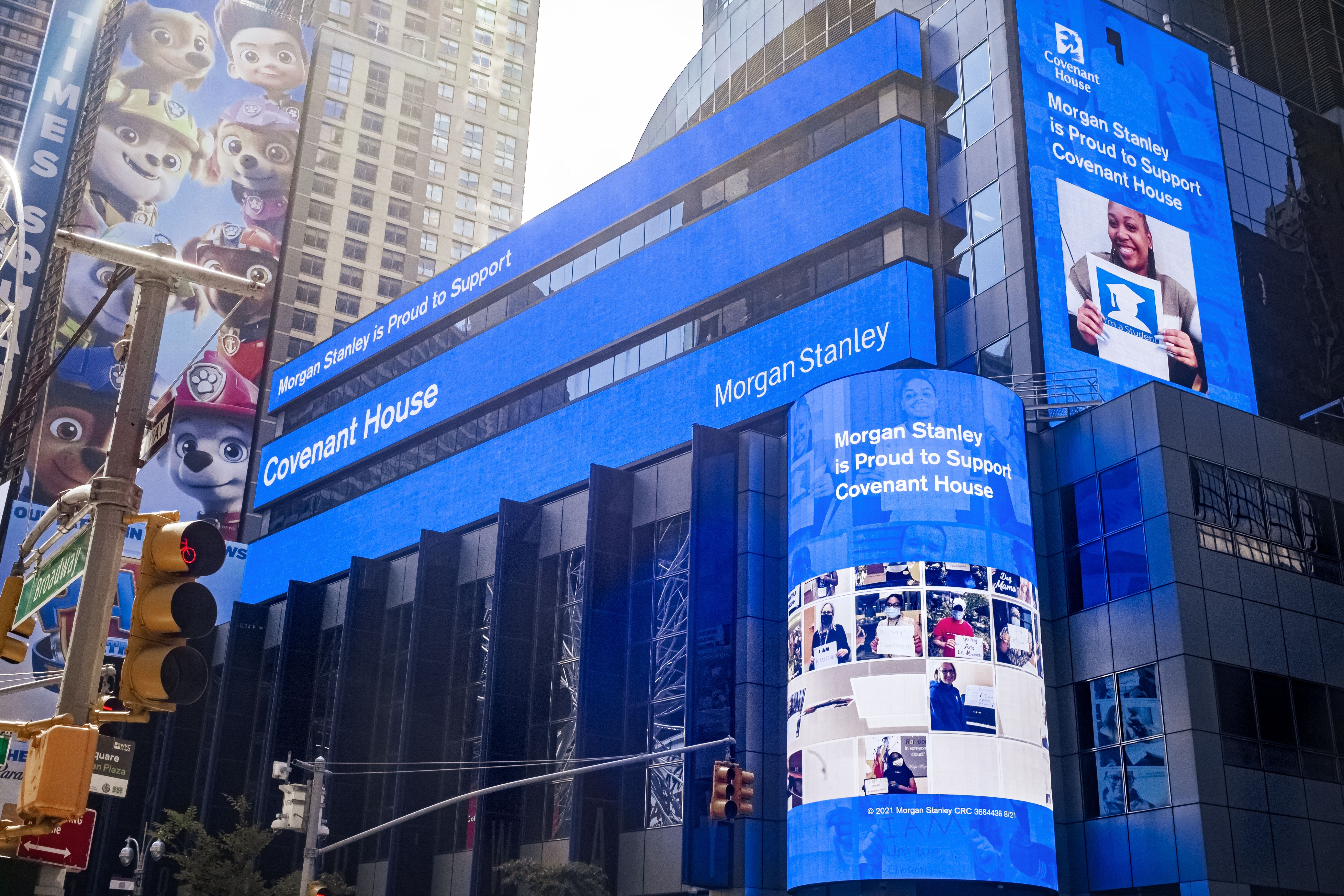 Powerful messages and images of Covenant House youth, staff, and community displayed in Times Square