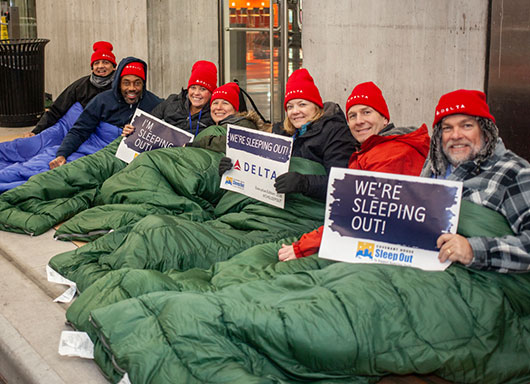 Delta employees participating in Covenant House Sleep Out in U.S. and Mexico